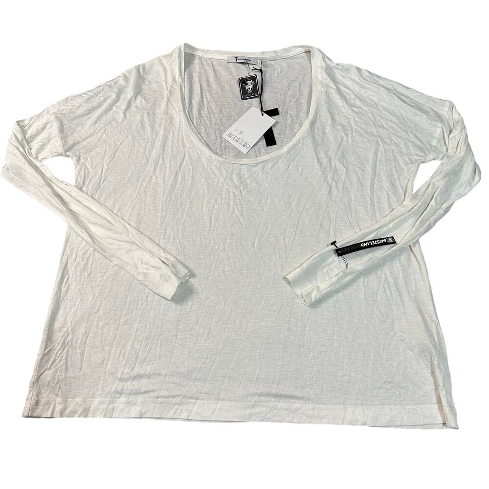 T ALEXANDER WANG Women's Long Sleeve Viscose T-Shirt Size S In White